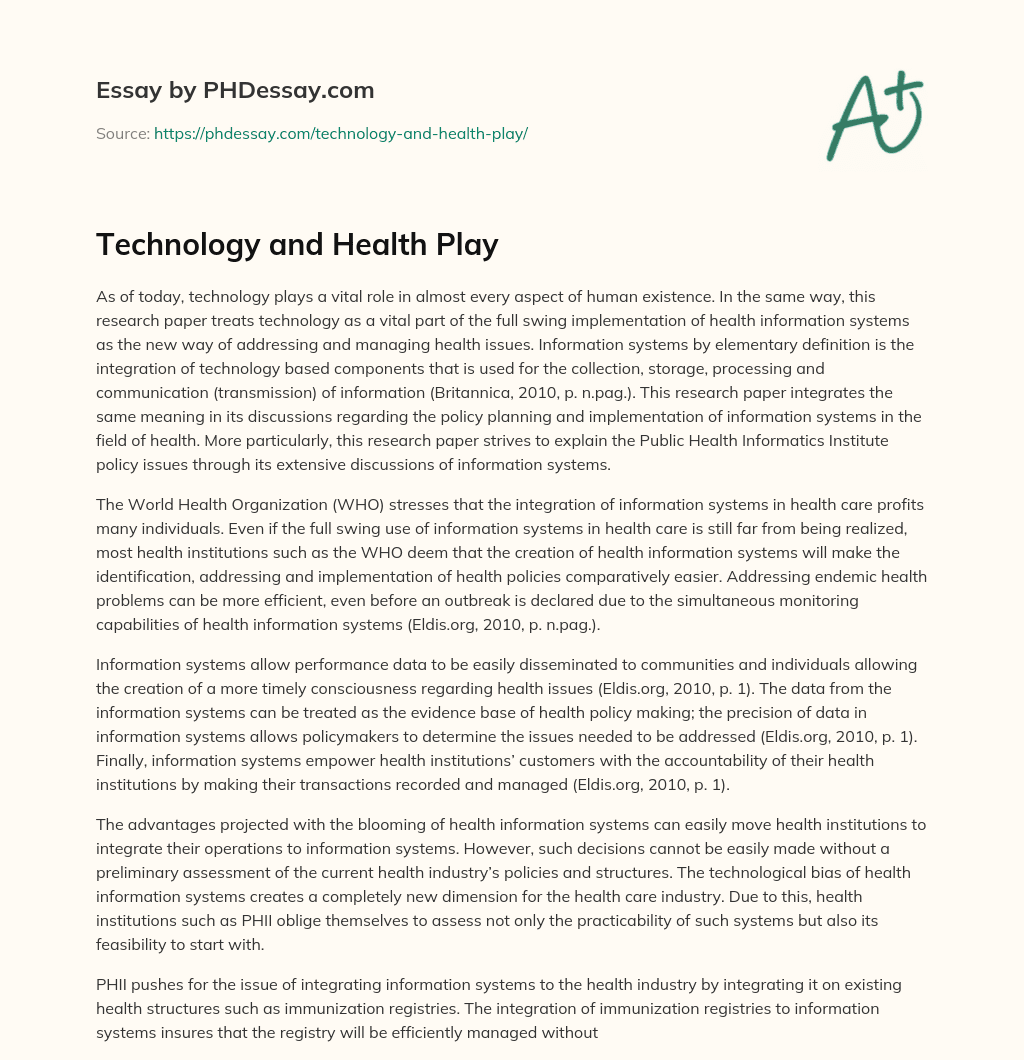 Technology and Health Play essay