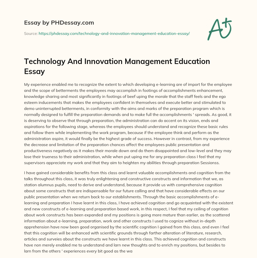 essay on technology and innovation