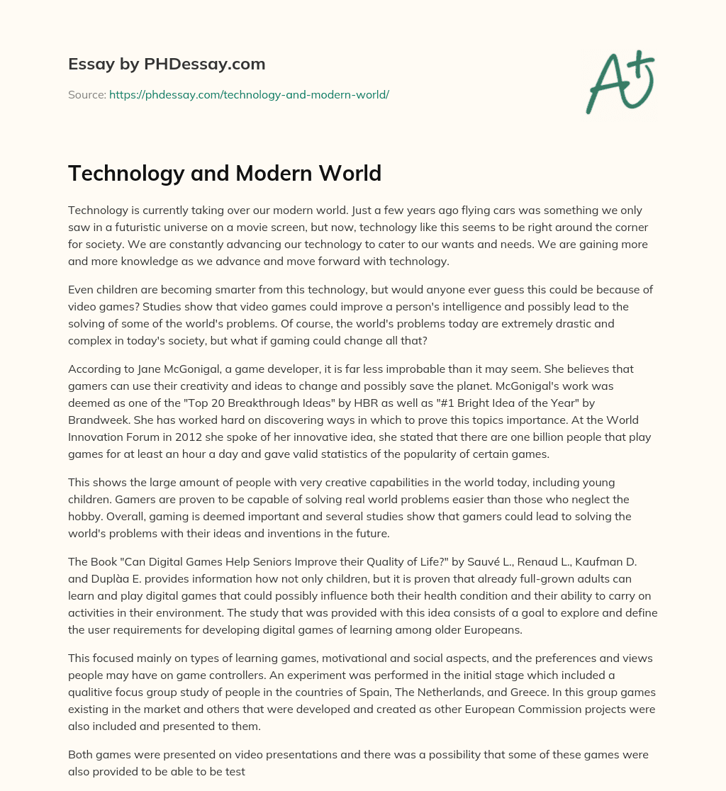 Technology and Modern World essay