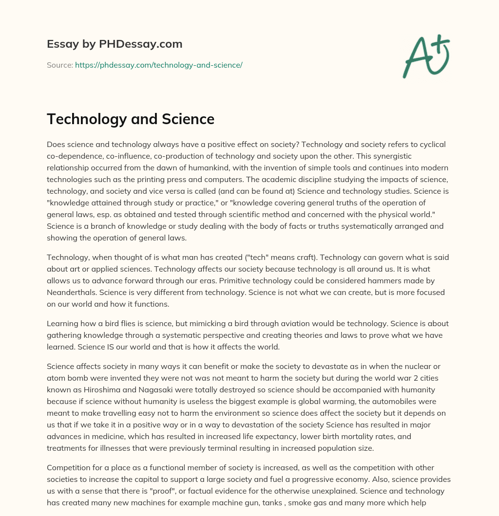Technology and Science essay