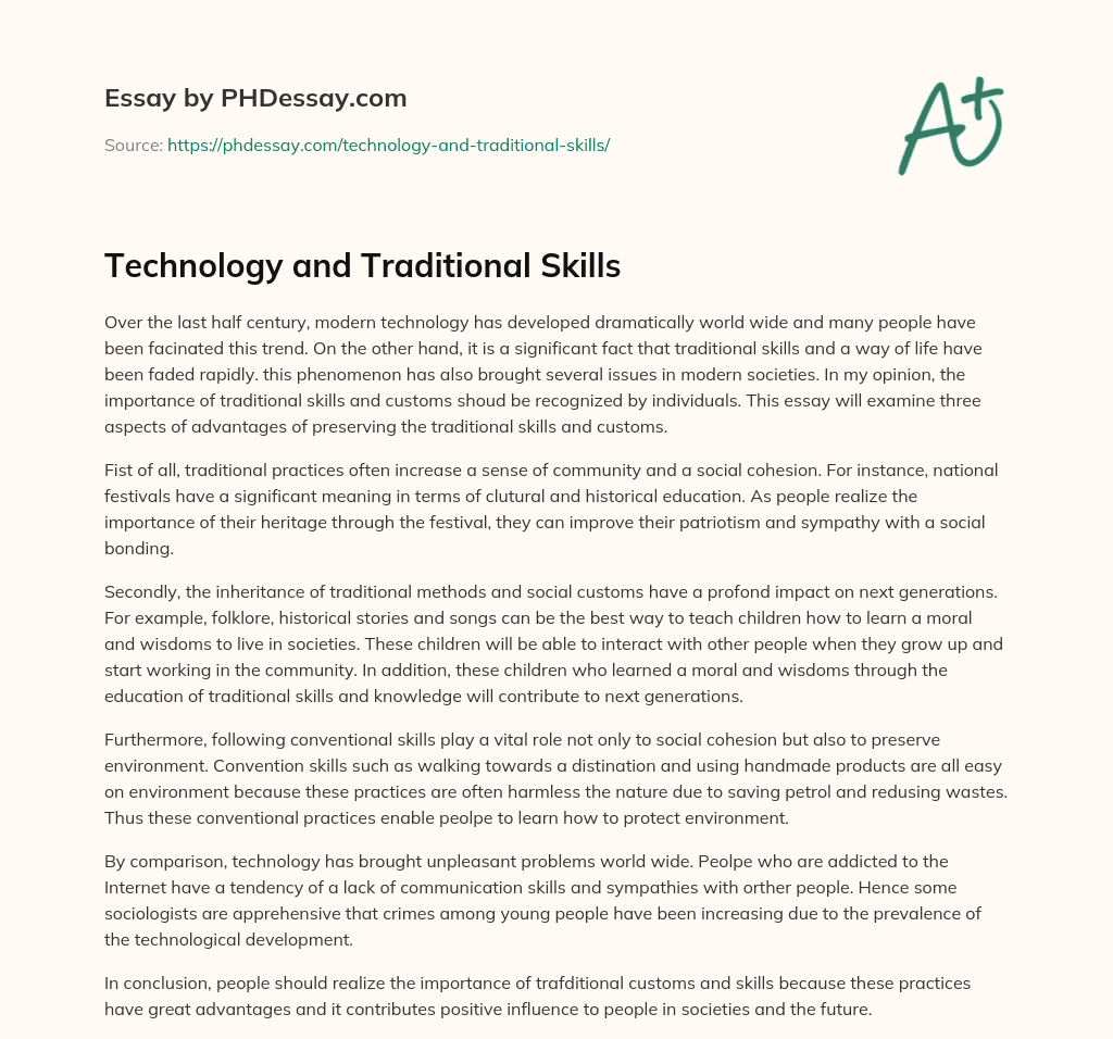 Technology and Traditional Skills essay