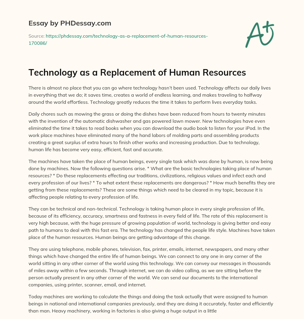 Technology as a Replacement of Human Resources essay