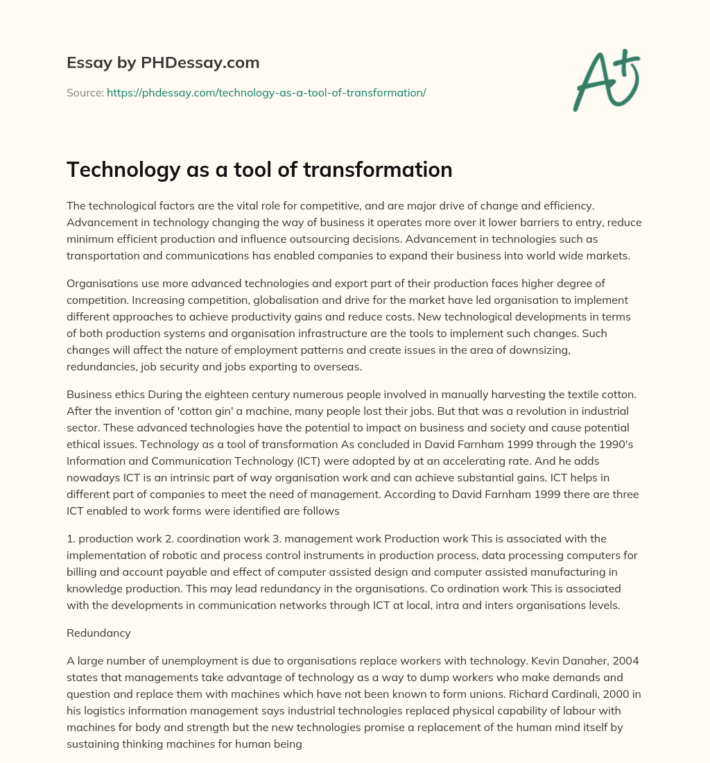 Technology as a tool of transformation essay