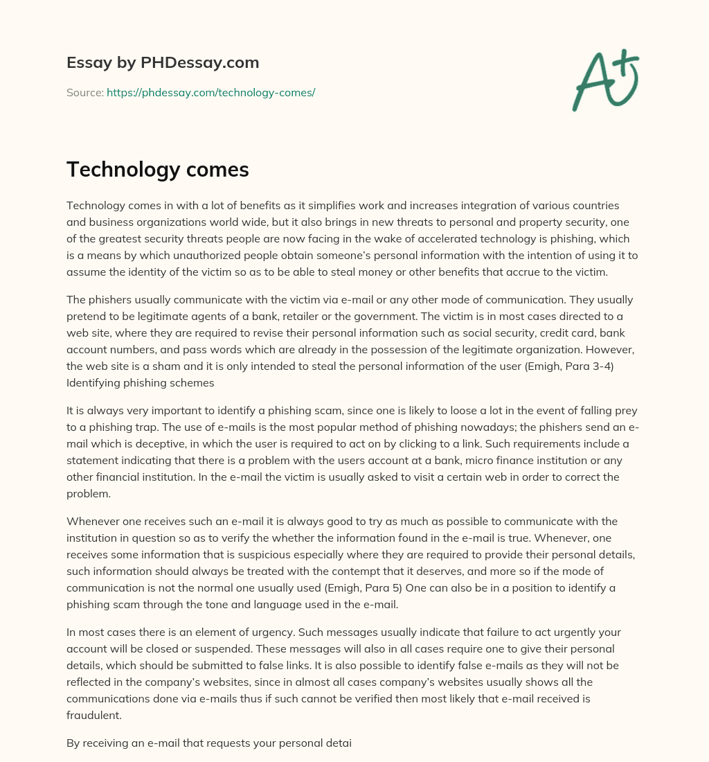 Technology comes essay