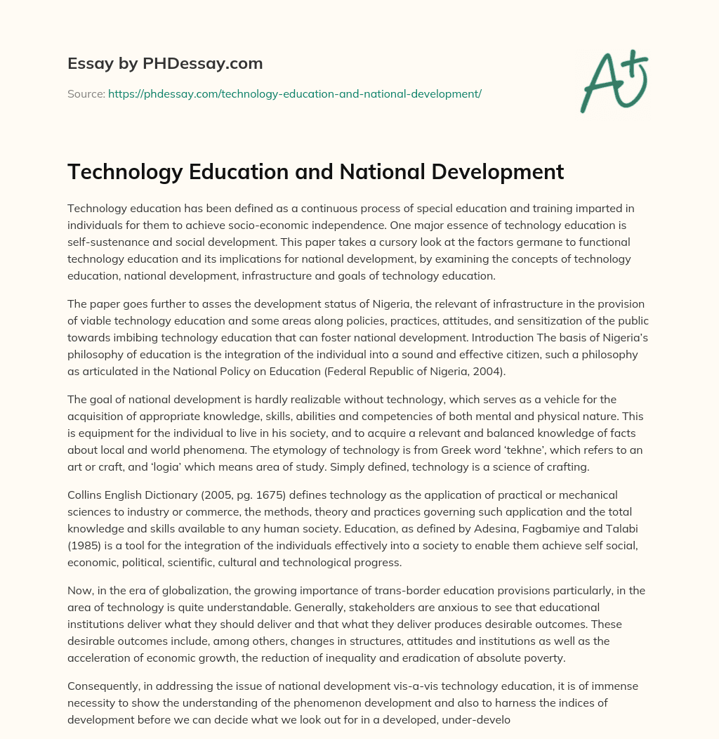Technology Education and National Development essay