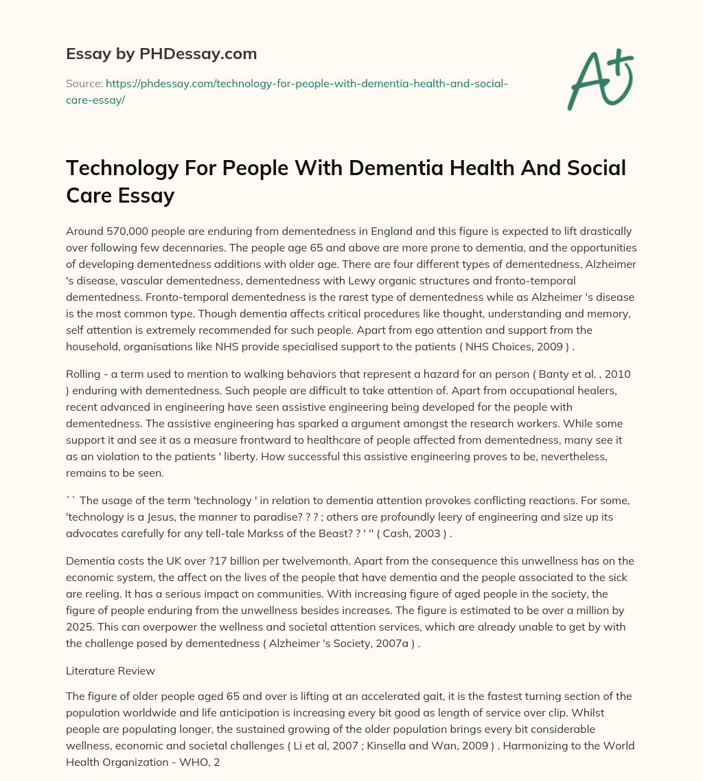 Technology For People With Dementia Health And Social Care Essay essay
