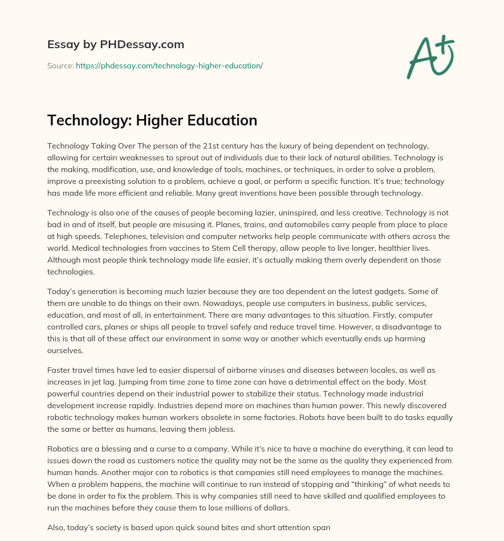 Technology: Higher Education essay