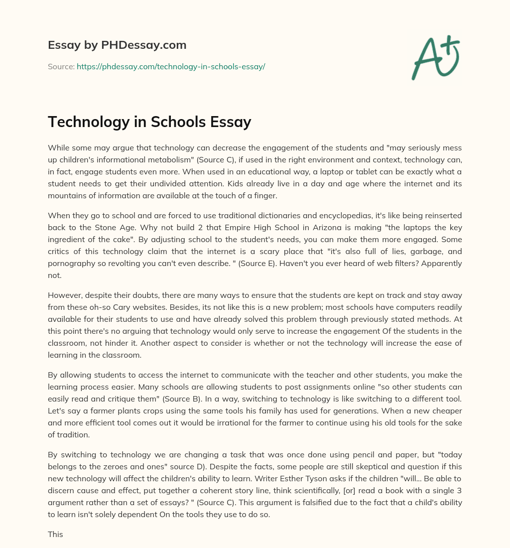 impact of technology in schools essay
