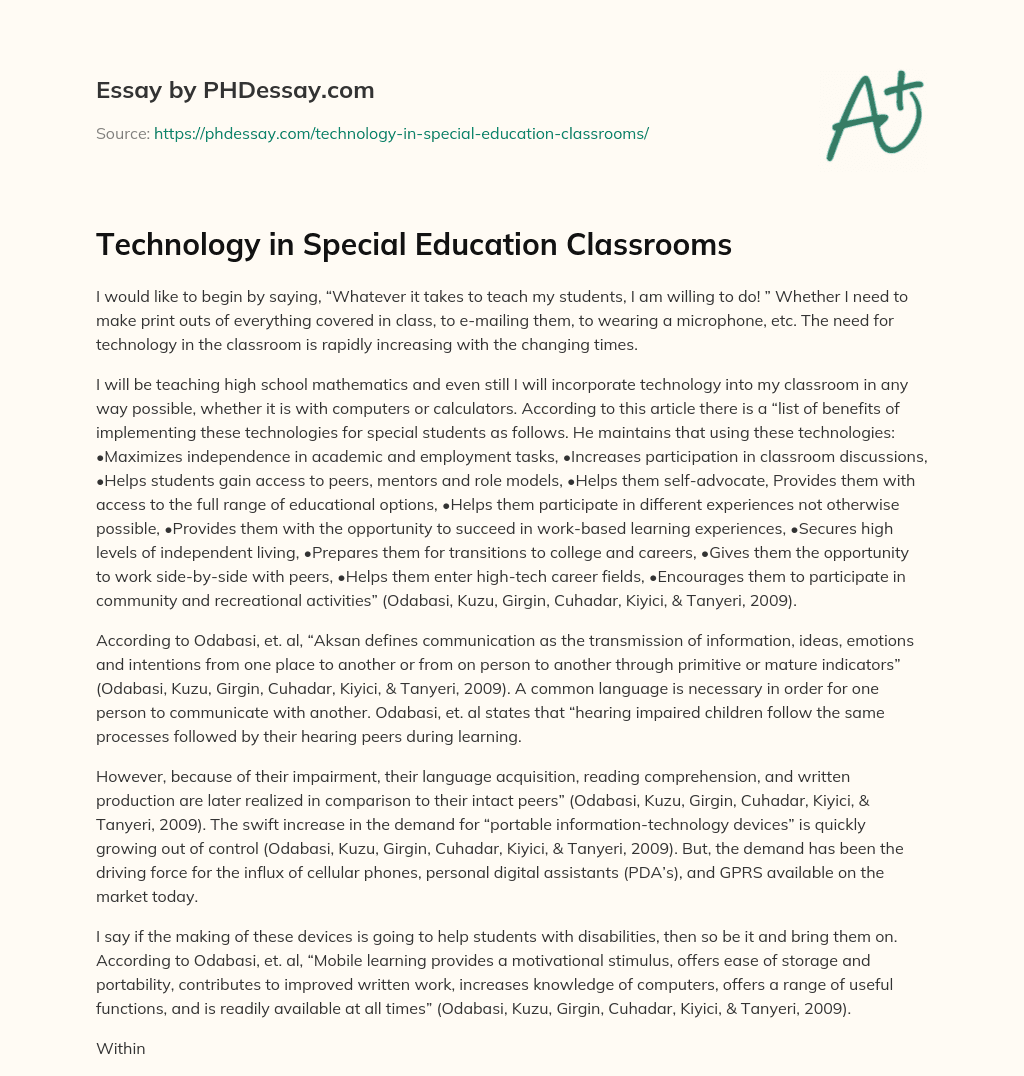 Technology in Special Education Classrooms essay
