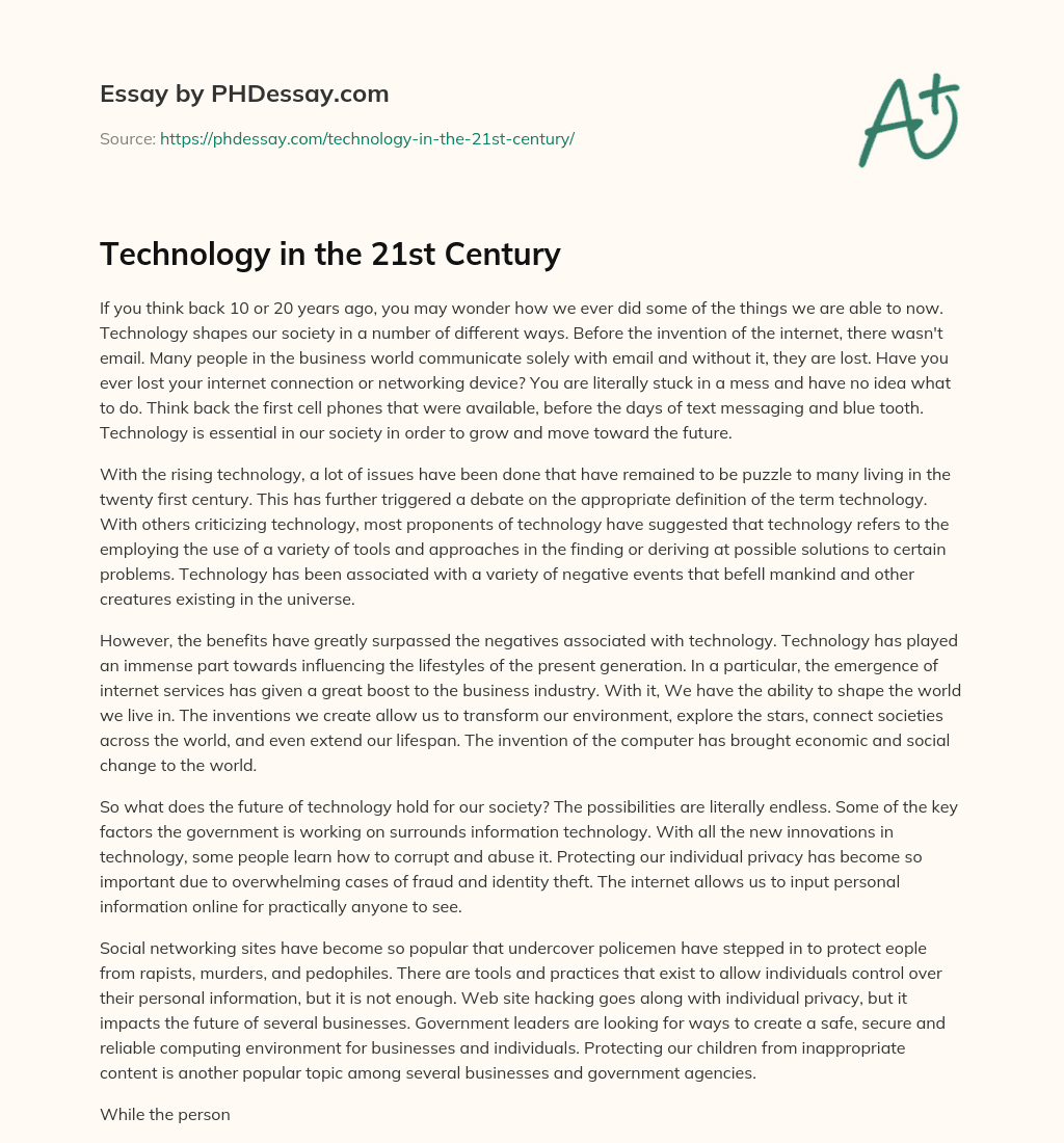 write an essay about technology in the 21st century
