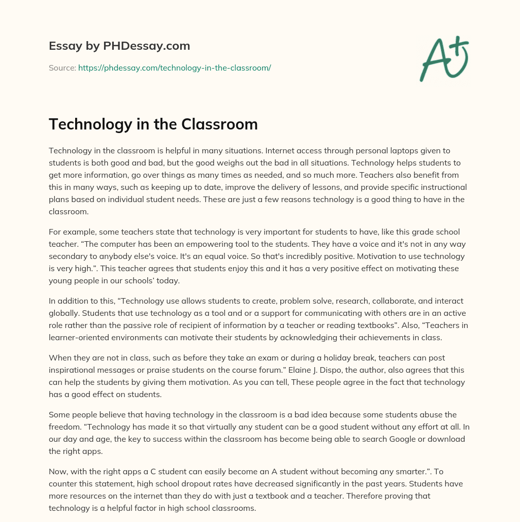 pros and cons of technology in the classroom essay