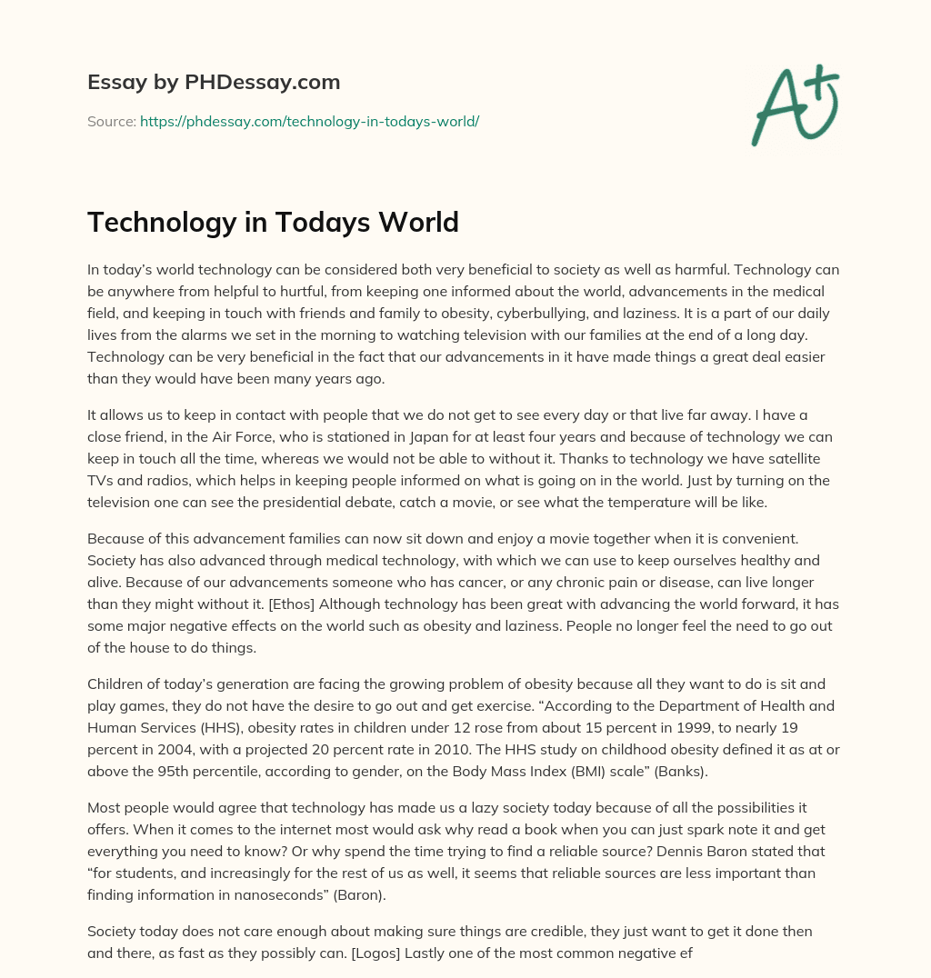 Technology in Todays World essay