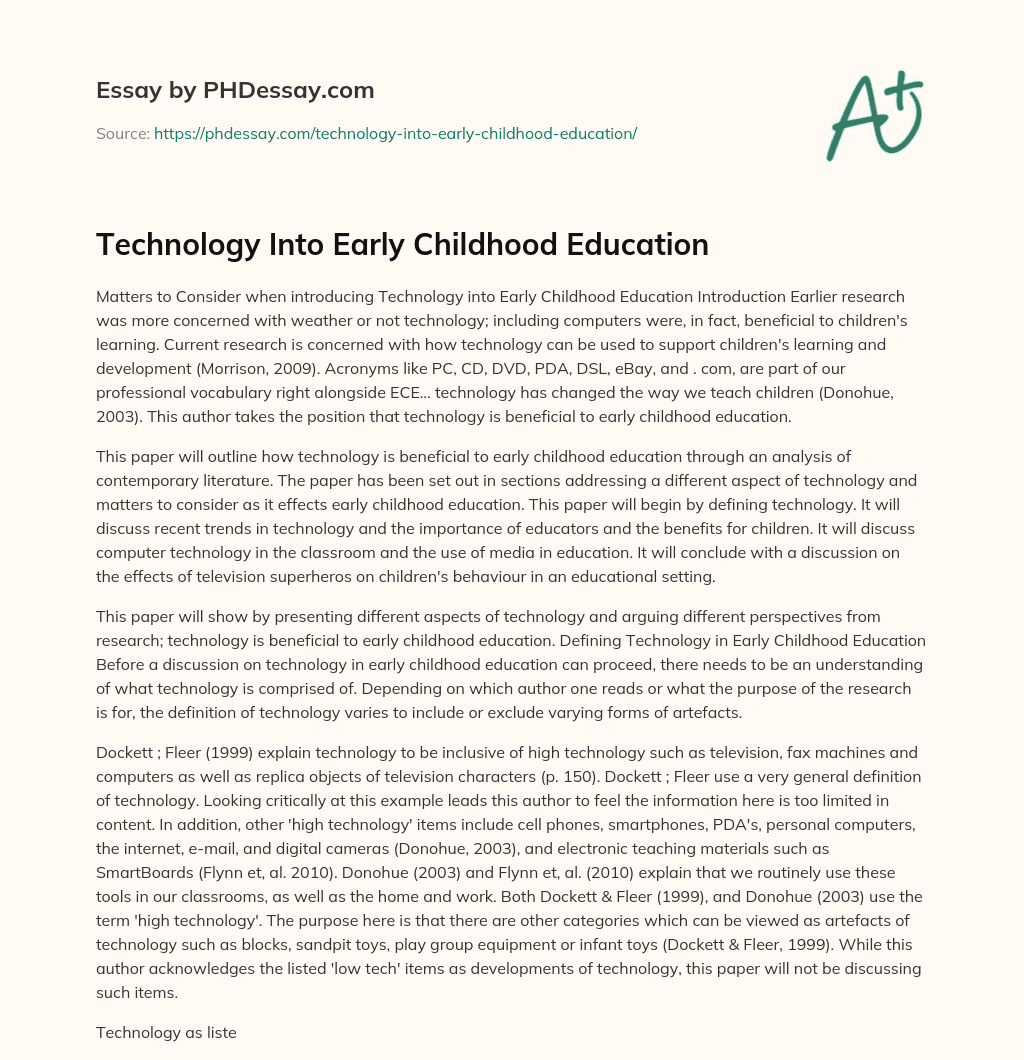 Technology Into Early Childhood Education essay