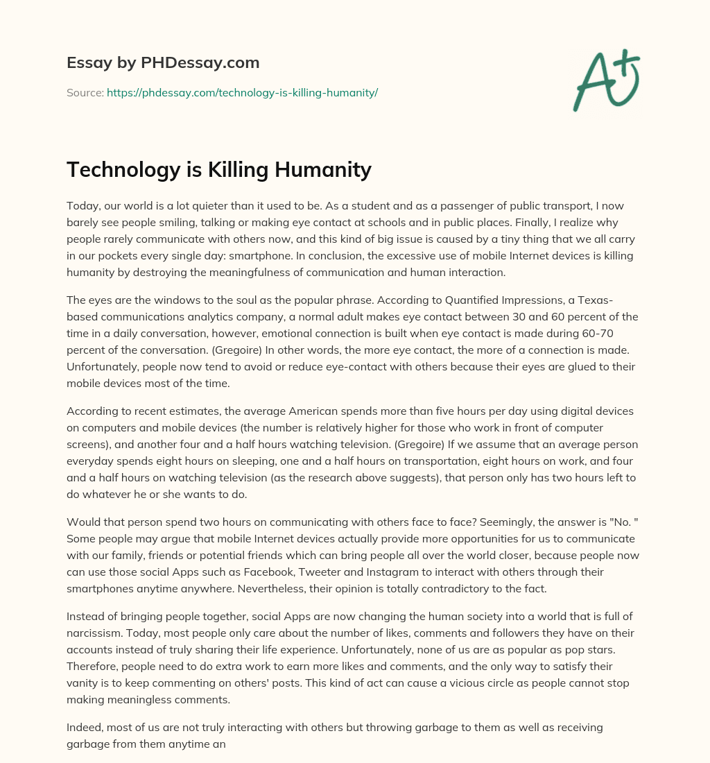 Technology is Killing Humanity essay