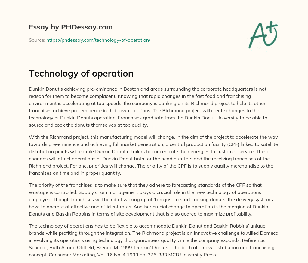 Technology of operation essay