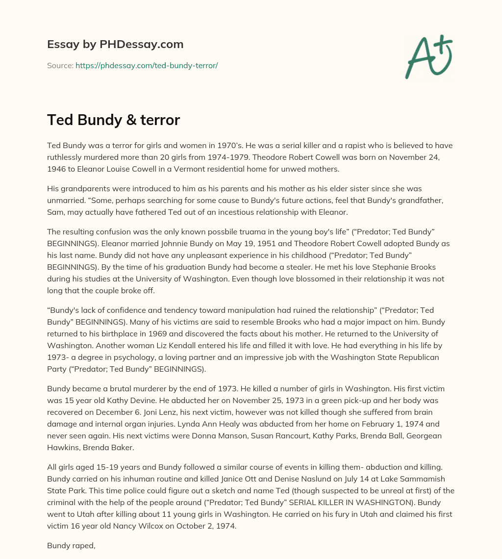Ted Bundy & terror essay