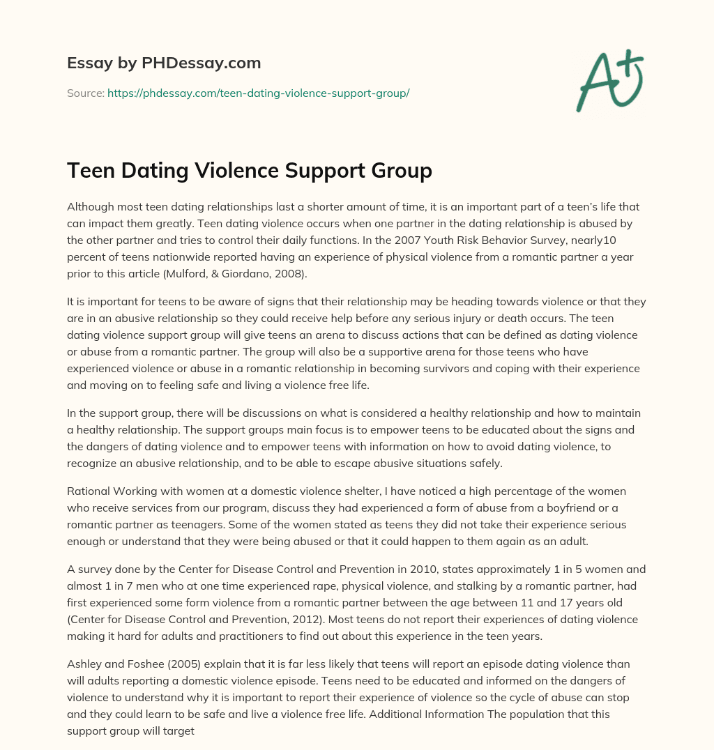 Teen Dating Violence Support Group essay