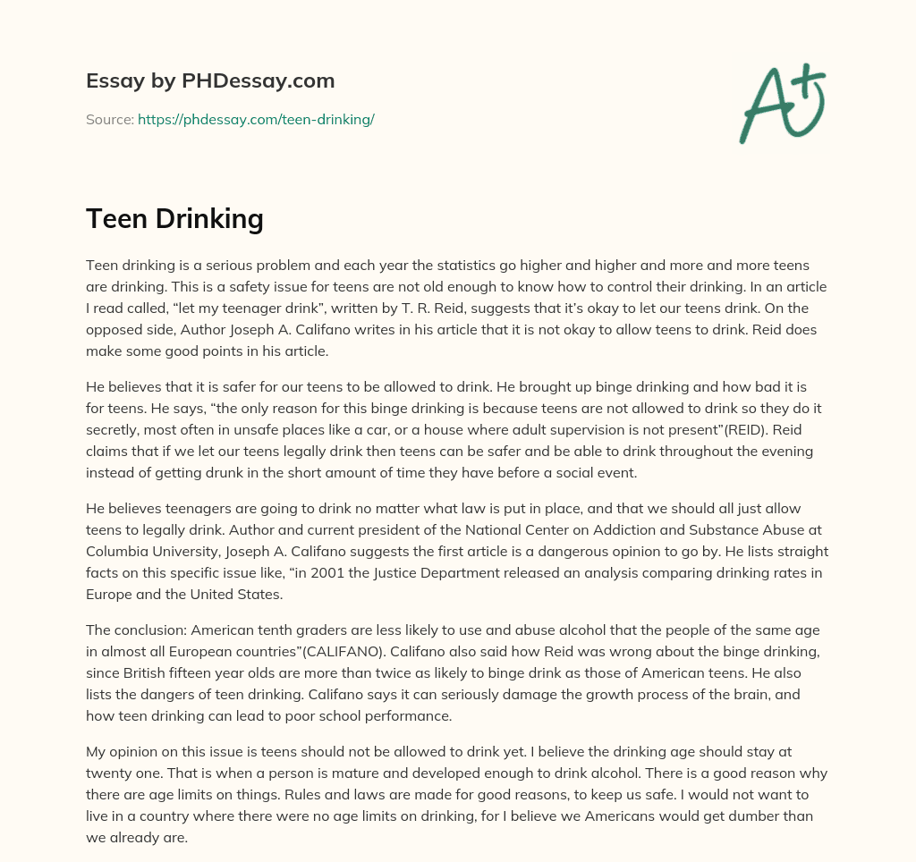 Teen Drinking essay