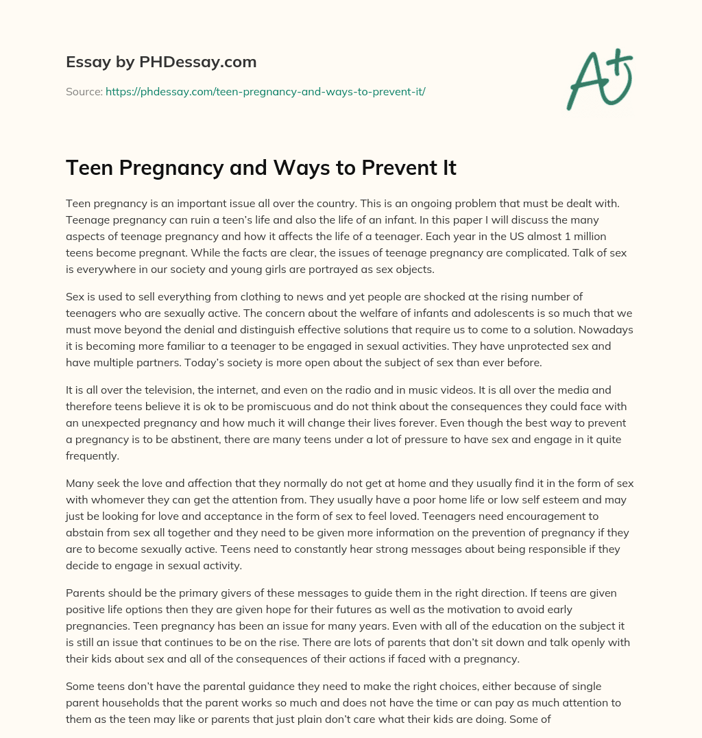 Teen Pregnancy and Ways to Prevent It essay