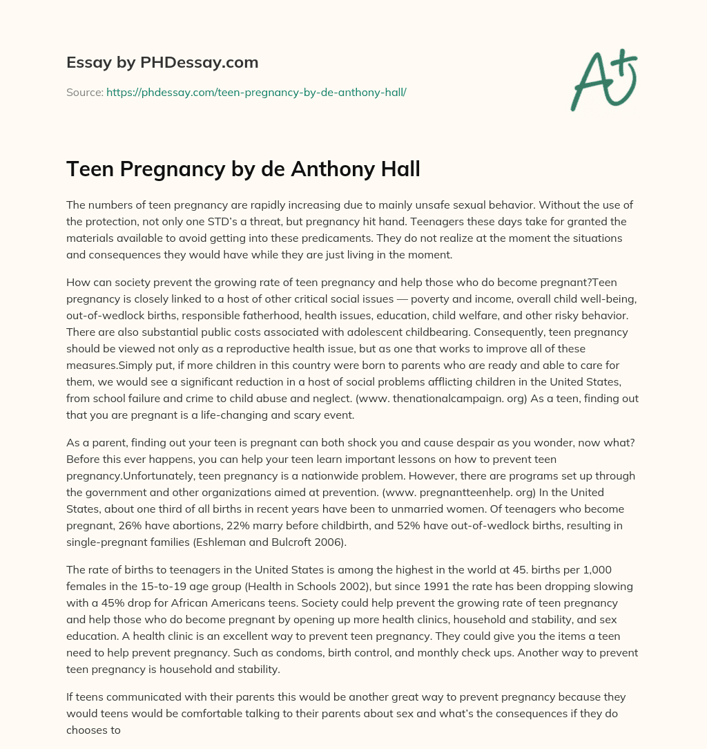 Teen Pregnancy by de Anthony Hall essay
