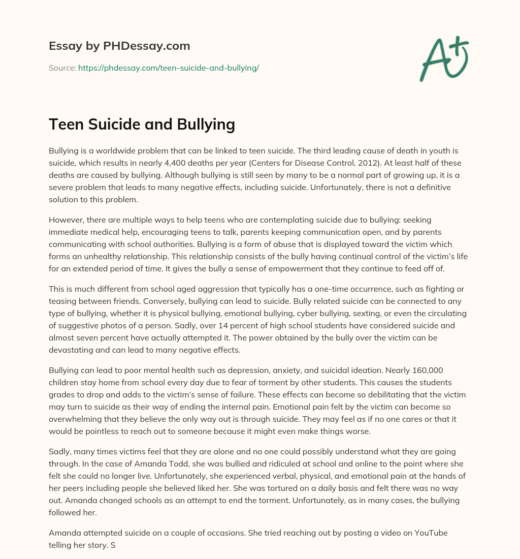 Teen Suicide and Bullying essay