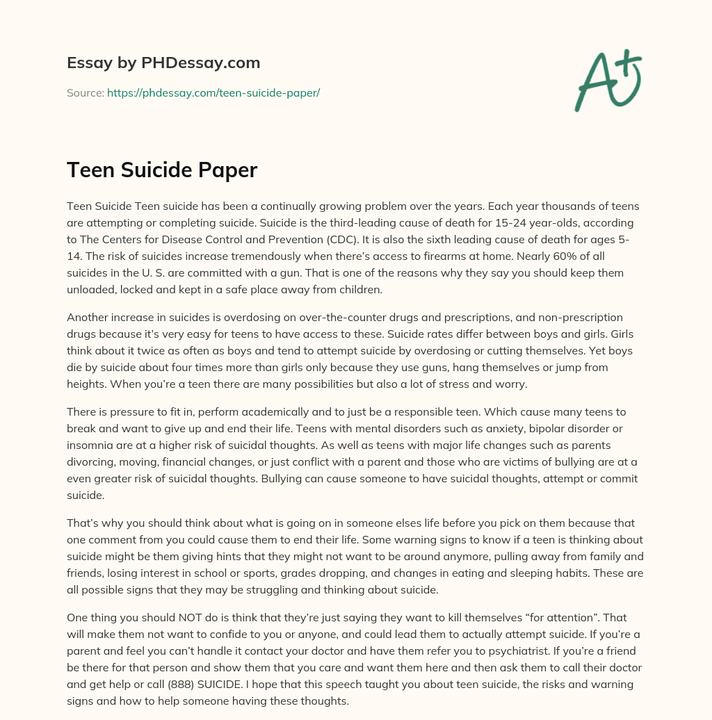 Teen Suicide Paper essay