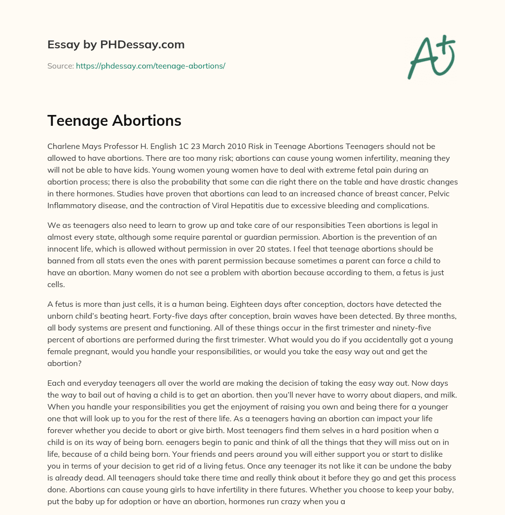 Teenage Abortions essay