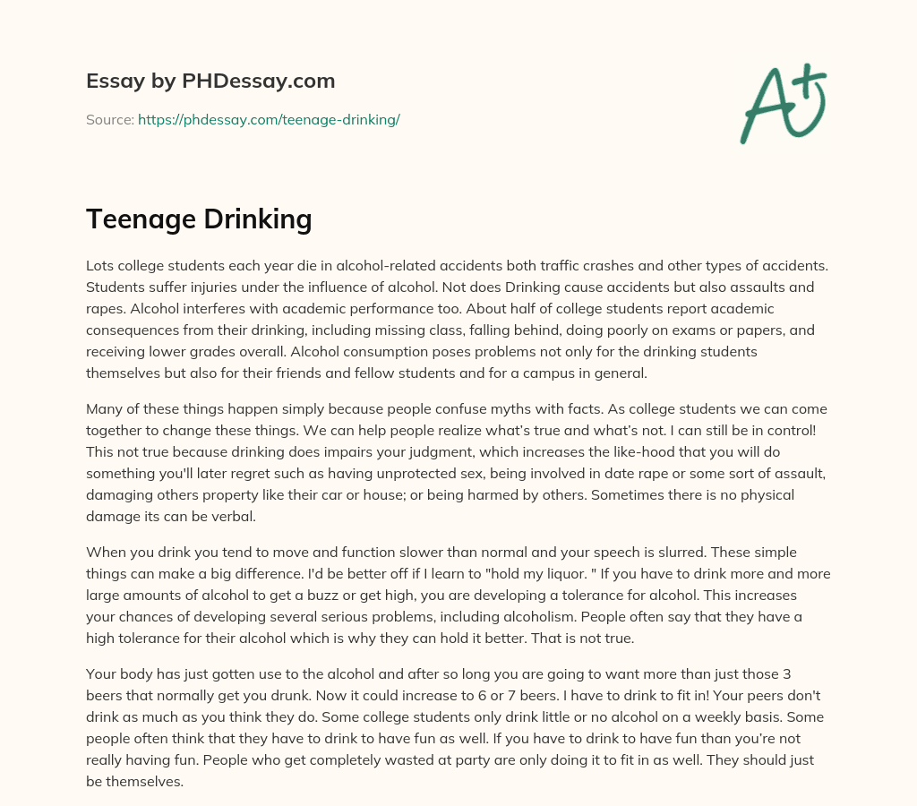 Teenage Drinking essay
