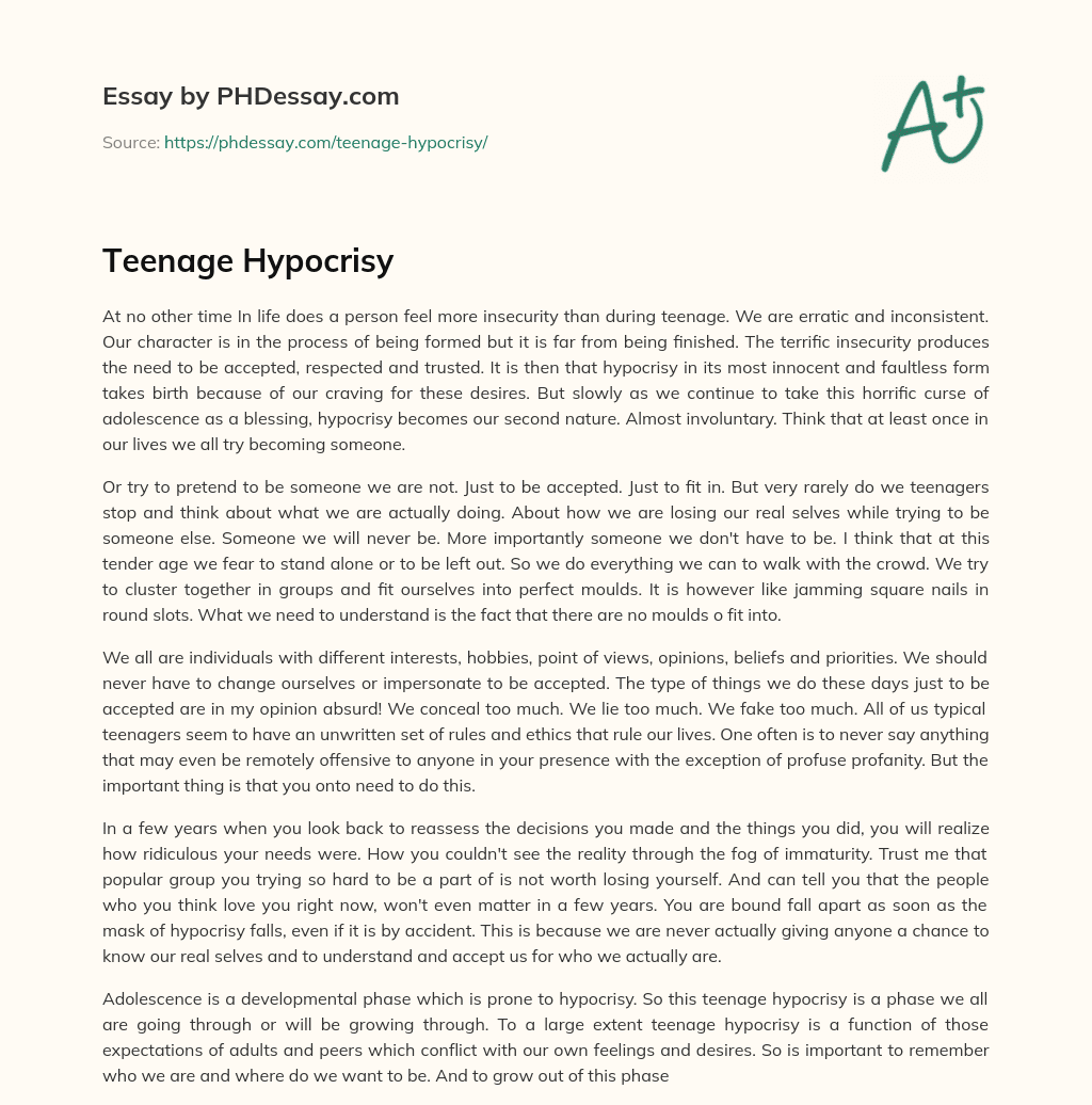Teenage Hypocrisy essay