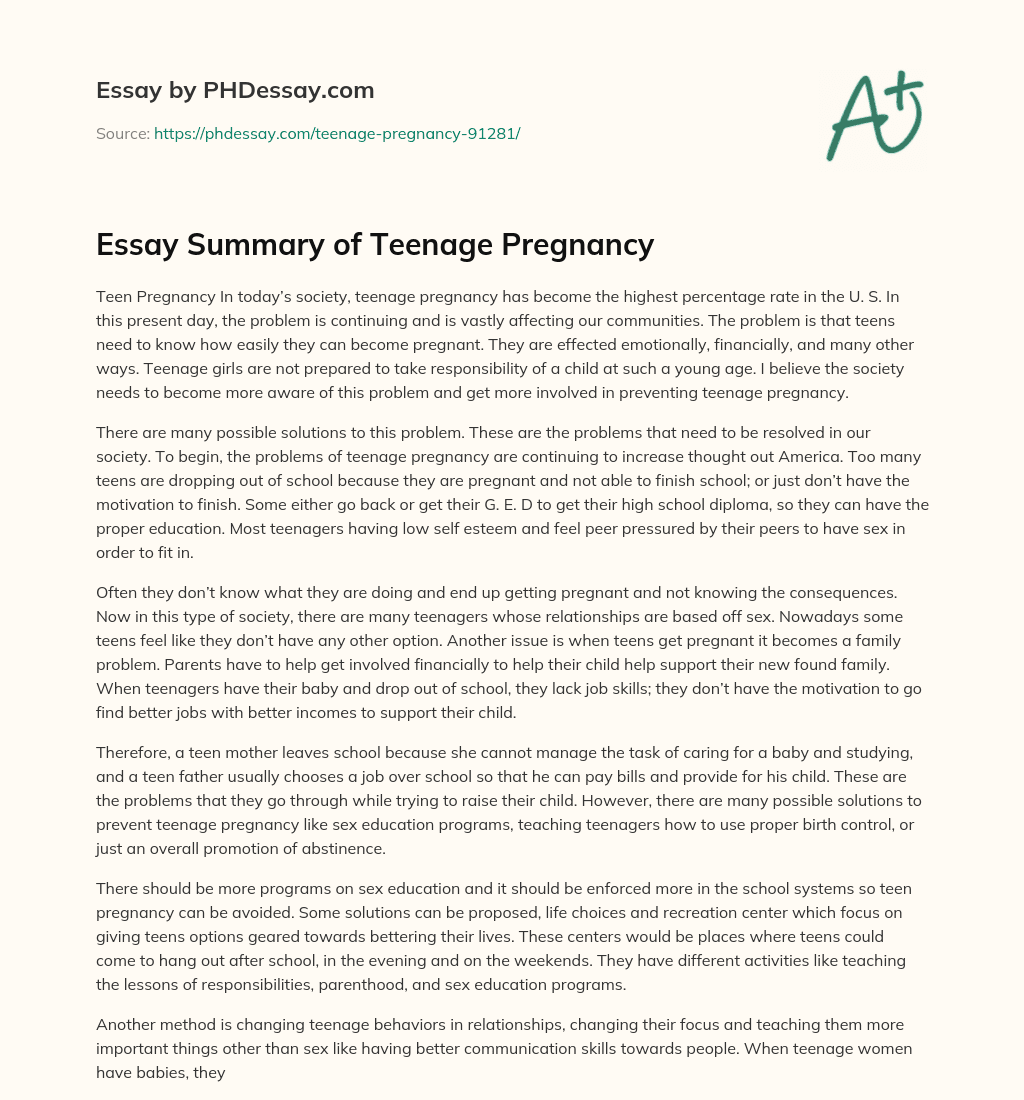 pregnancy in adolescence essay