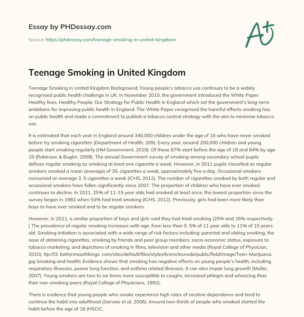 Teenage Smoking in United Kingdom essay