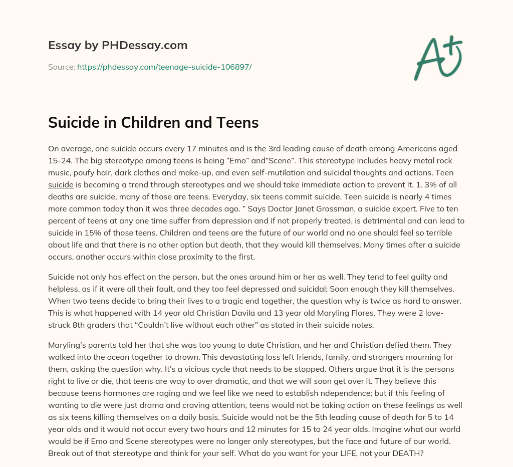 Suicide in Children and Teens essay