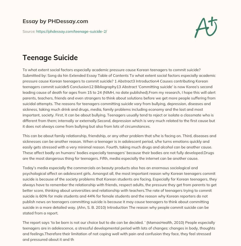 Teenage Suicide essay