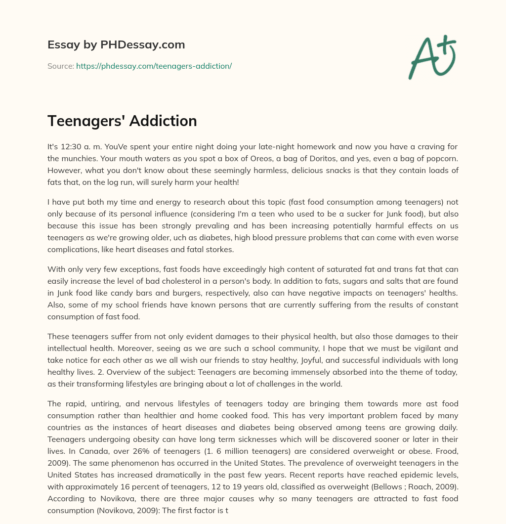 Teenagers’ Addiction essay