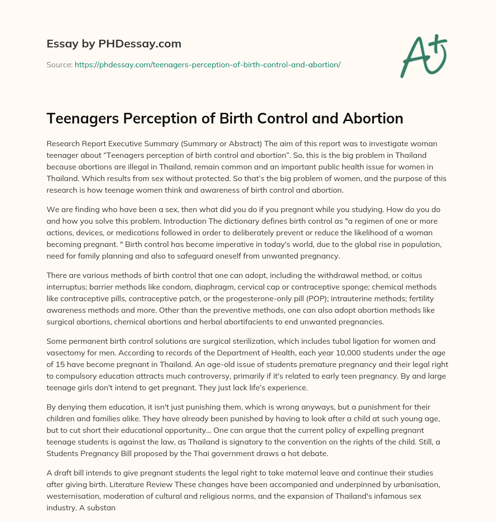 Teenagers Perception of Birth Control and Abortion essay