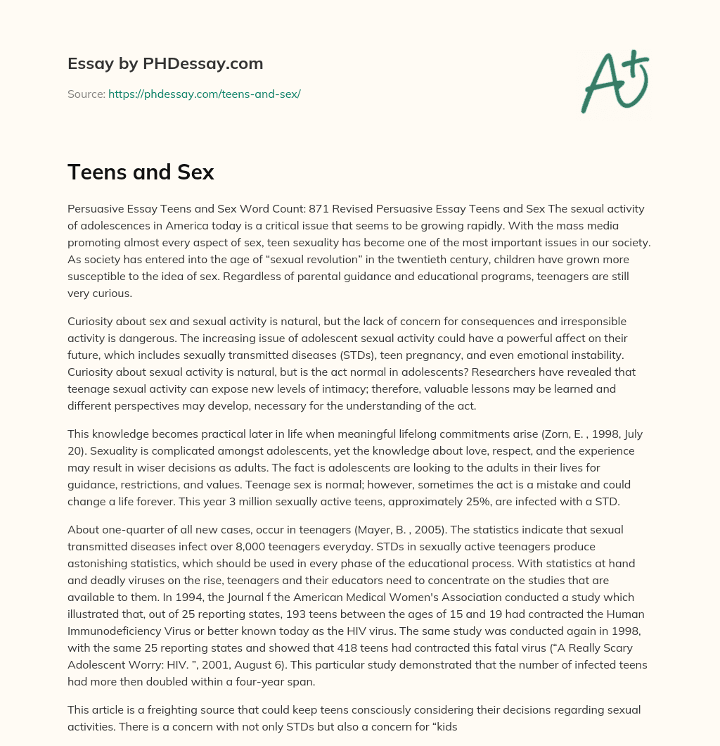 Teens and Sex essay