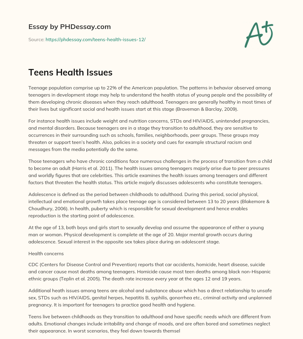 Teens Health Issues essay