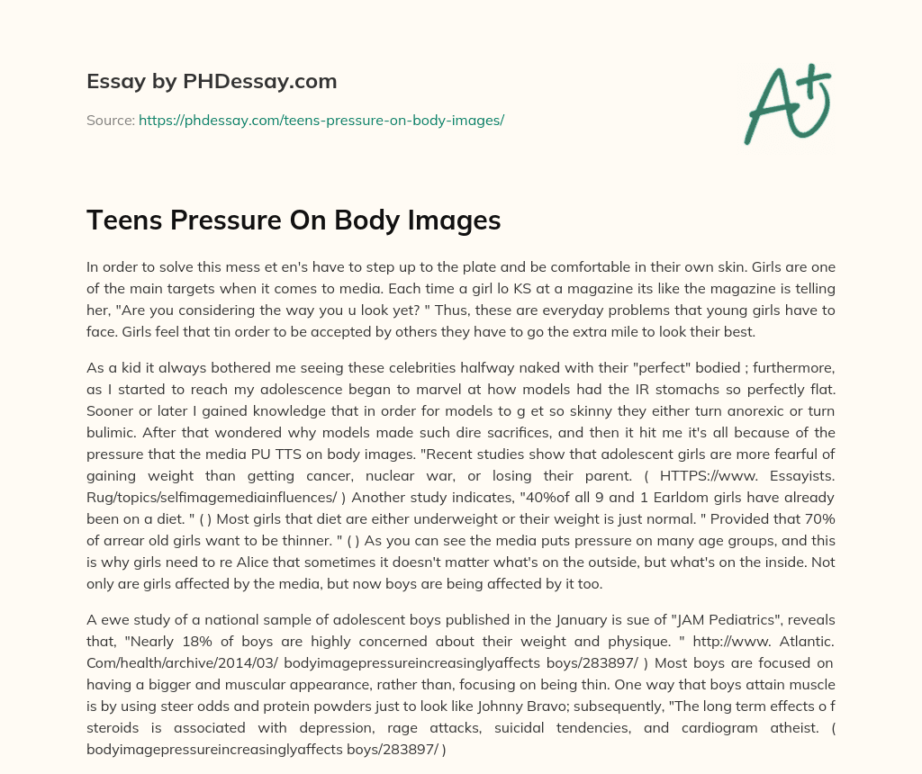 Teens Pressure On Body Images essay