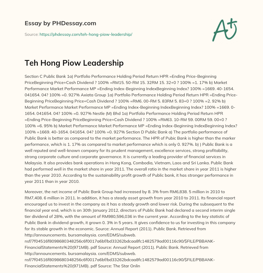 Teh Hong Piow Leadership essay