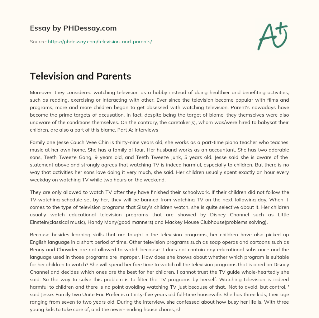 Television and Parents essay