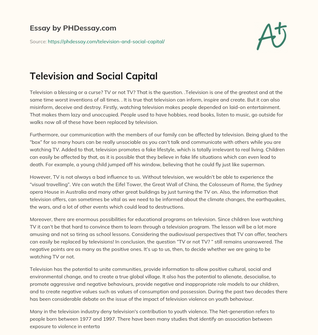 Television and Social Capital essay