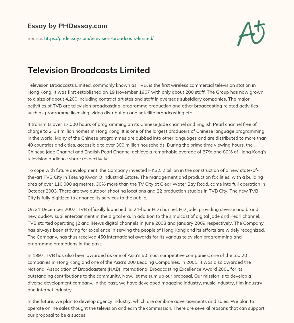 Television Broadcasts Limited essay