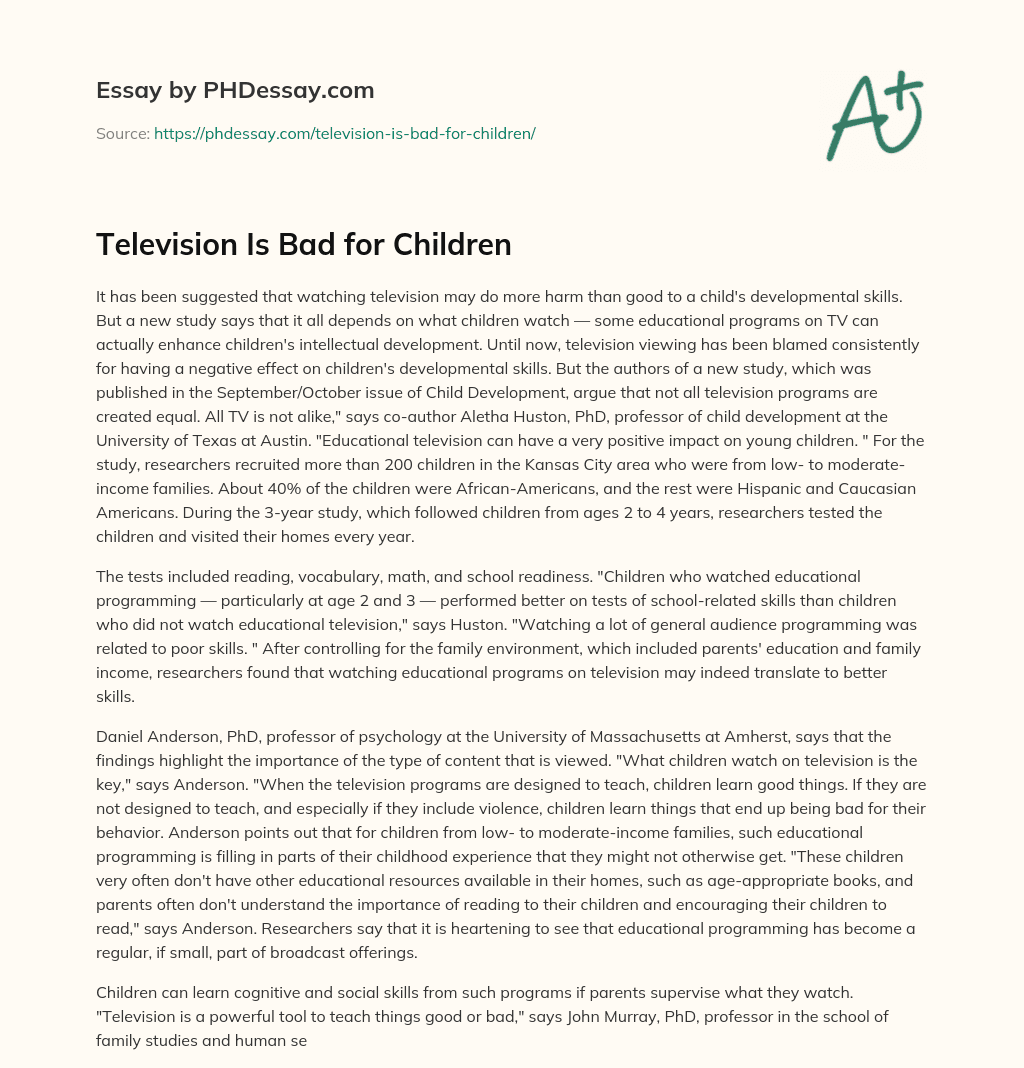 Television Is Bad for Children essay