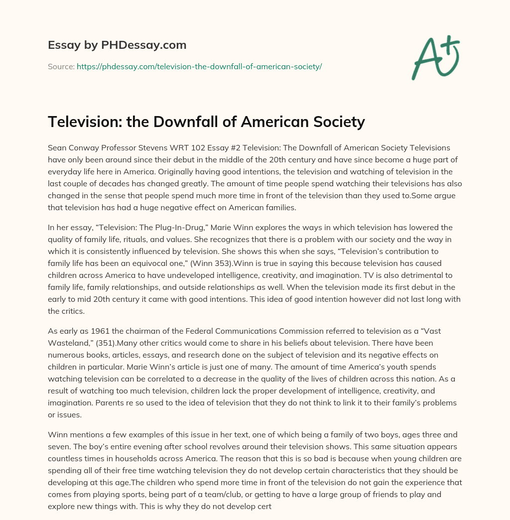 Television: the Downfall of American Society essay