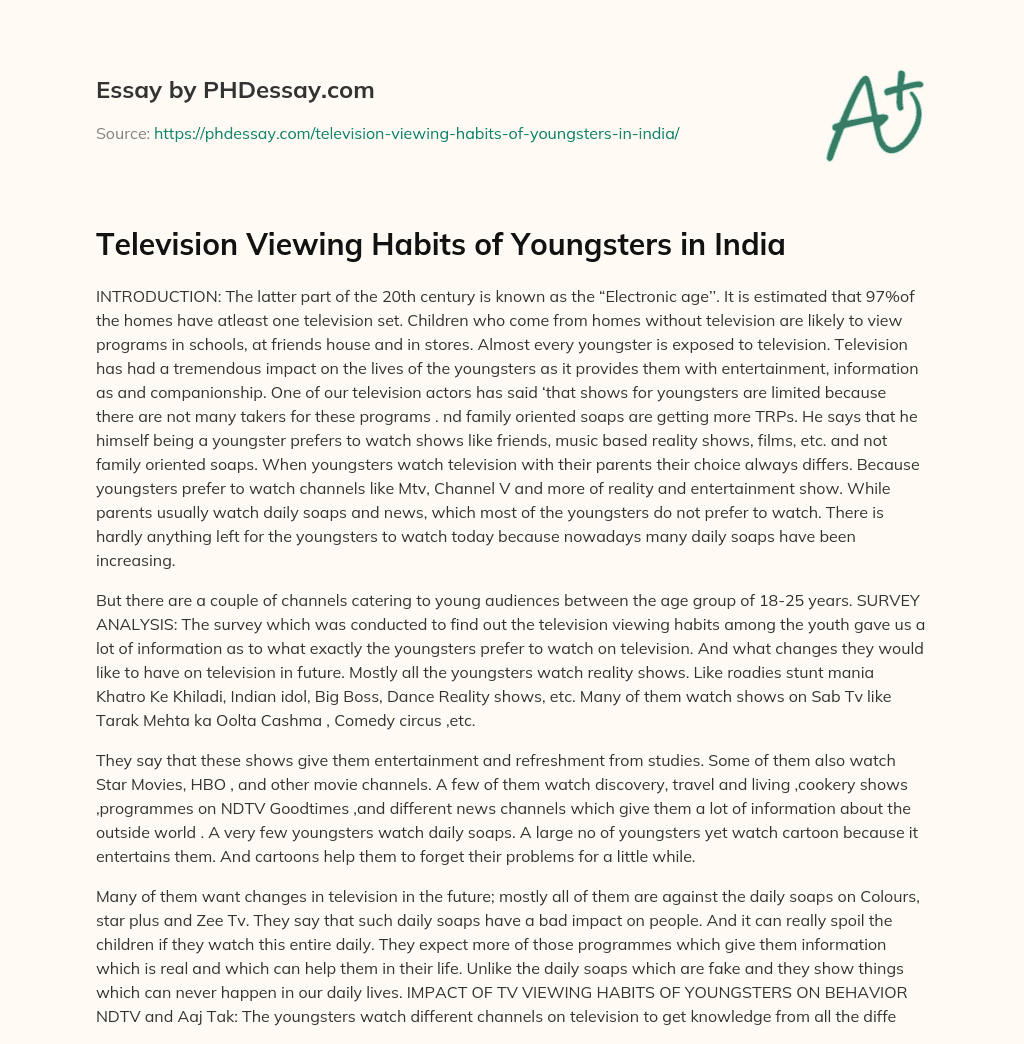 Television Viewing Habits of Youngsters in India essay