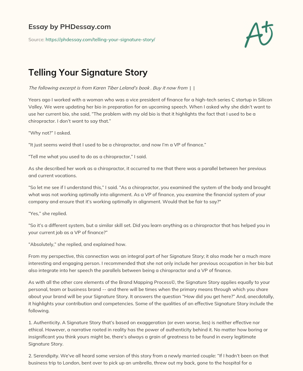 Telling Your Signature Story essay