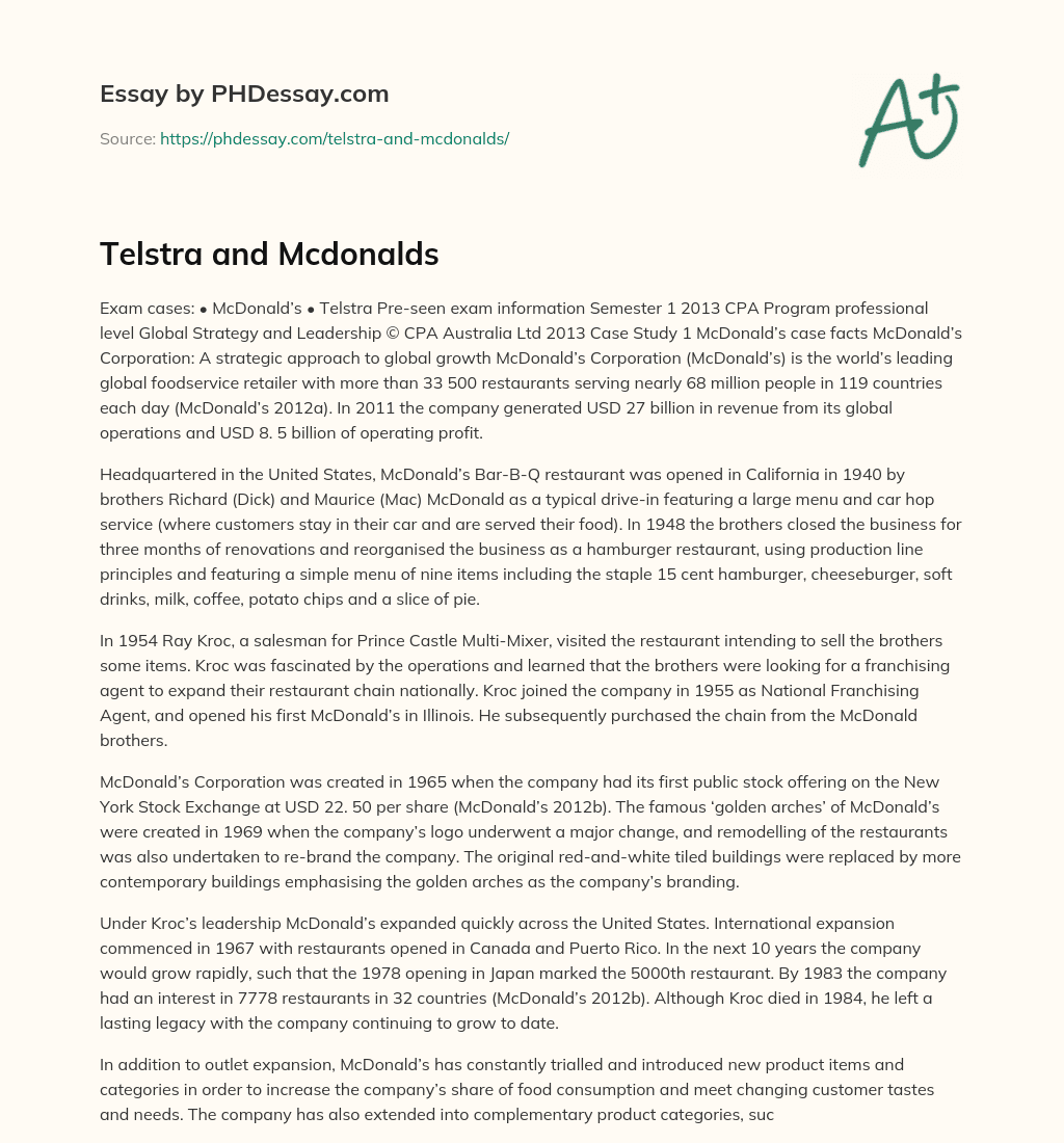Telstra and Mcdonalds essay