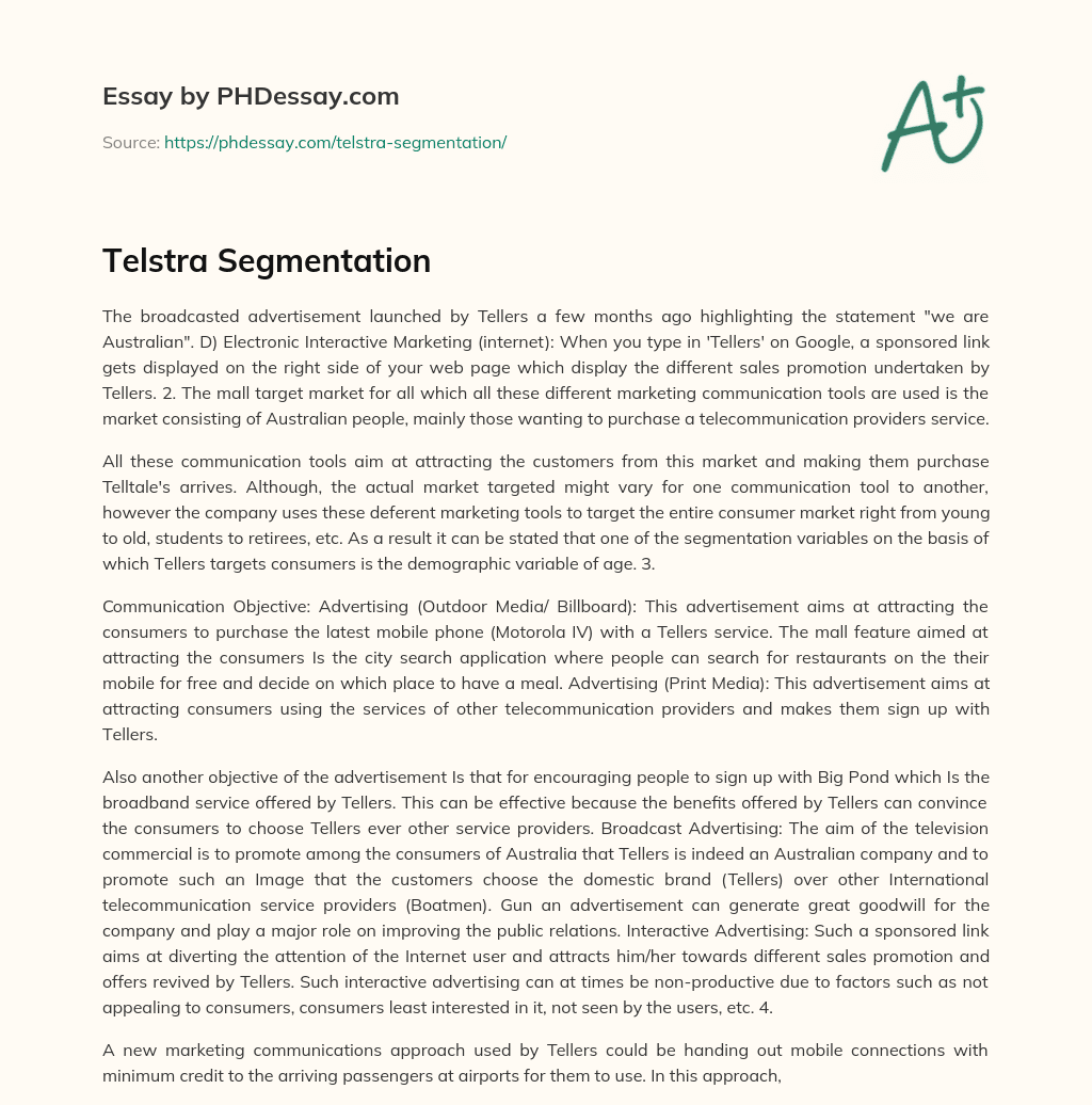 Telstra Segmentation essay