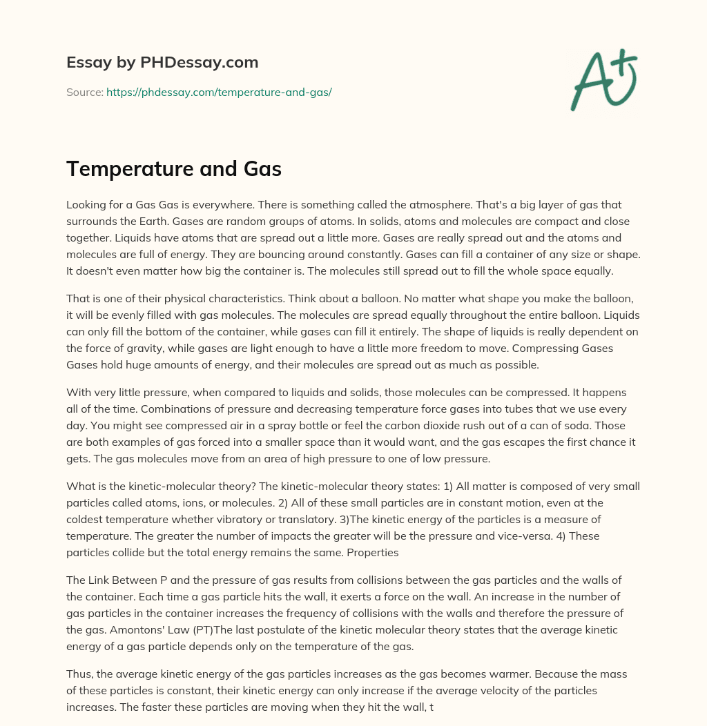 Temperature and Gas essay