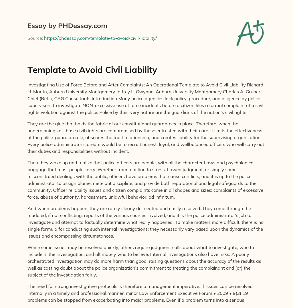 Template to Avoid Civil Liability essay